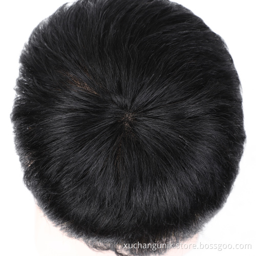 Uniky Stock human hair toupee hair replacement men's wigs lace base with poly around ready for shipment